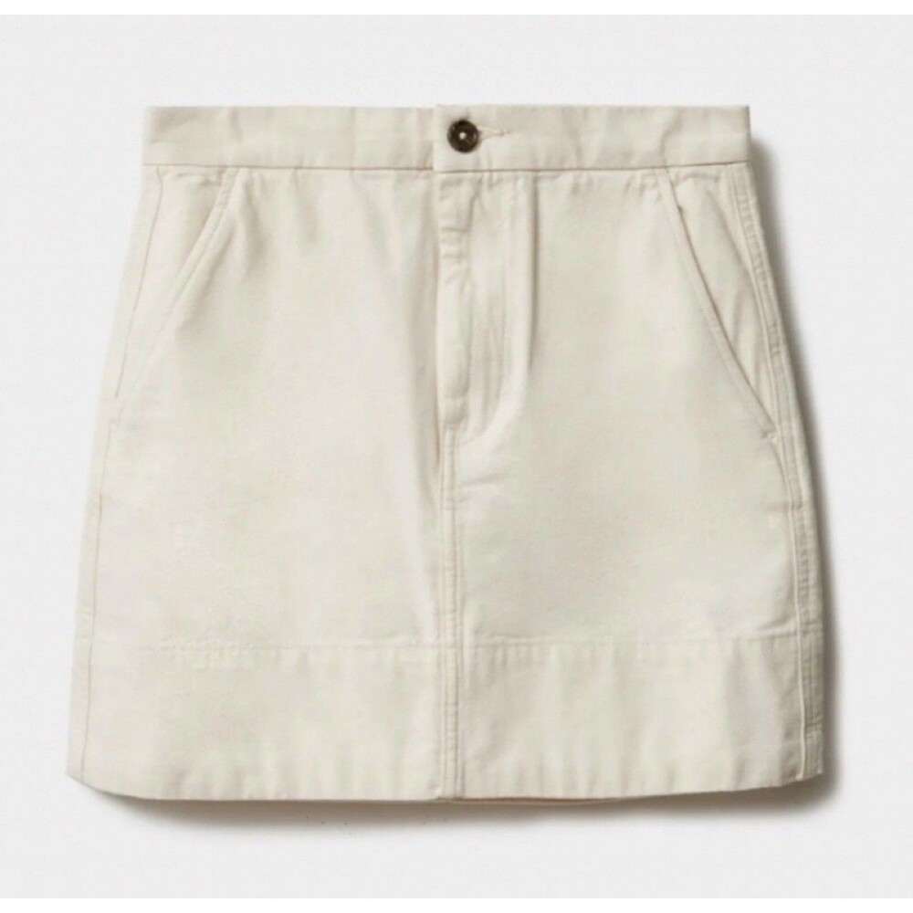 Everlane The Canvas Stamp Mini Skirt Size 4 Off White Ivory 100% Cotton Pockets